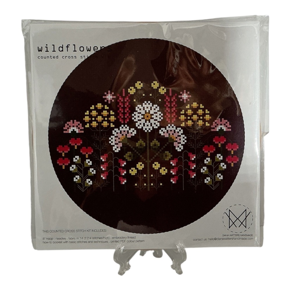 Diana Watters Handmade Wildflowers Counted Cross Stitch Kit 8" Hoop Complete